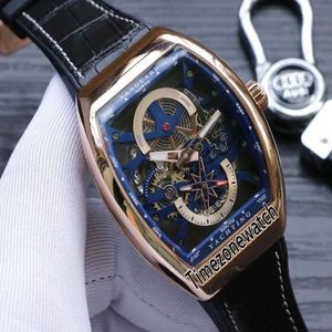 New Saratoge Vanguard S6 Yachting V45 S6 YACHT Rose Gold Case Skeleton Dial Automatic Blue Inner Mens Watch Leather Rubber Watches238G