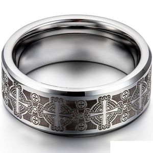 Com pedras laterais Boniskiss tungstênio vintage masculino anel 8mm legal presente jóias homem gravar alianças de casamento anillos hombre exclusivo bijoux dhepf