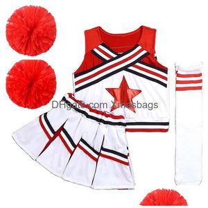 Altri articoli per feste per eventi Cheerleader Pompon Costume Donna Ragazza Competizione Cheerleader rosse Squadra scolastica Uniforme Tuta di classe Fo Dheiy