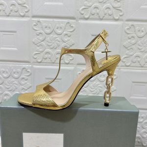 Elegancki luksusowy designerski wysokie obcasy oryginalny skórzany wzór węża swobodny sandały kobiety dekoracja metalowa wysokiej jakości szyjki sandał