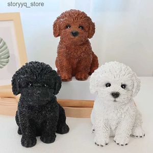 Other Home Decor Cute Teddy Figurine Living Room Art Decorations Simulation Dog Animal Bichon Frise Resin Statue Ornaments Poodle Gift Home Decor Q240229