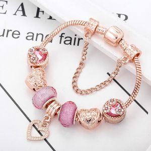 Classic Love Rose Gold Bracelets Womens Diy Peach Crystal Beaded Jewelry Birthday Couple Love Gift Bracelet Wholesale