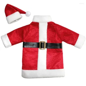 Noel Süslemeleri 15 PCS Hediye Dekorasyon Şarap Şişesi Kapak Çantaları Noel Baba Yemek Masa Kıyafetleri Şapkalarla
