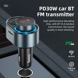 Adapter HOCO PD30W CAR FM Sändare Trådlös Bluetooth 5.0 FM Radio Modulator 30W Snabbladdare Adapter för iPad MacBook Handsfree Kit