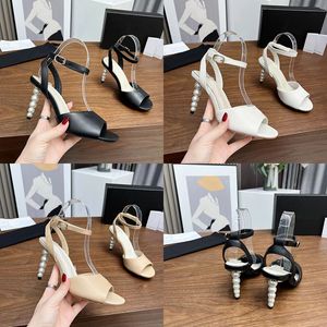 2024 Womens Designer Luxury pure color high-heele Sandals Fashion classic genuine leather Sexy Casual Outside elegance Shoes lady strappy pearl heel sandal sizes 40