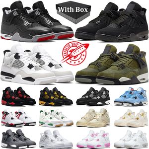 Com Box 4s Criados Sapatos de Basquete Reimaginados Jumpman 4 Homens Mulheres Gato Preto Médio Oliva Vermelho Trovão Pinho Verde Militar Preto Vela Mens Treinadores Sapatilhas Ao Ar Livre