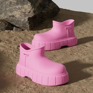 نساء Rainboots الوردي إيفا سميكة وحيد في الهواء الطلق مقاوم للماء أحذية الموضة الصلبة غير الرسمية أحذية الكاحل خفيفة الوزن 240226