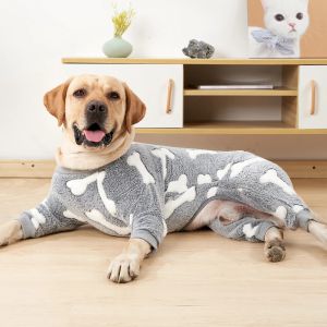 Rompers Large Dog Pajamas Fleece Flannel Overalls for Dogs Bone Pattern Pet Clothes for Labrador Husky Soft Big Dog Jumpsuit XS3XL