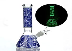 Glow in the dark 10 inch beaker bong hand painting skull glass water pipe 5MM thick dab rigs oil rigs cool recycler6498113