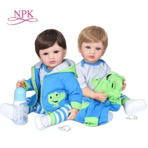 Dolls NPK 55cm two colors hair handmade flexible original authentic designed reborn baby boy soft full silicone body