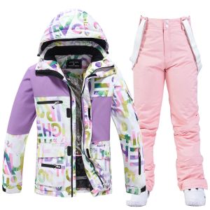 Set tuta da sci invernale per donna e donna, giacca impermeabile, set da snowboard antivento, tuta da neve calda, slim, outdoor, invernale