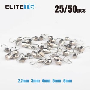 Anzóis Elite TG 25/50pcs Diamond Ice Jigs 2.7mm/3mm/4mm/5mm/6mm Facetada Ice Jig Head Isca Macia Pike Crappie Bream Gancho de Pesca de Inverno