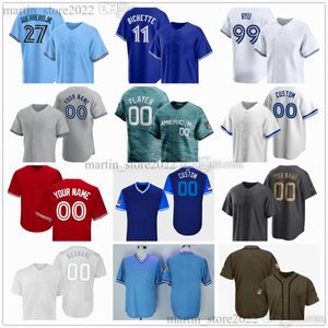 Camisas de beisebol costuradas 2024 11 Bo Bichette 27 Vladimir Guerrero Jr. 6 Alek Manoah 4 George Springer 30 Alejandro Kirk 16 Yusei Kikuchi 39 Kevin Kiermaier 68 Romano