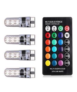 4x färgglada T10 W5W LED -bilbelysningar LED -glödlampor RGB med fjärrkontroll 194 168 501 Strobe LED -lampläsningslampor Vit röd bärnsten 124071464