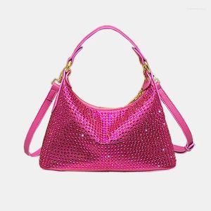 Вечерние сумки Блестящие стразы-бродяги для женщин Роскошные дизайнерские сумки Кошельки 2024 Мода Розово-красное плечо через плечо