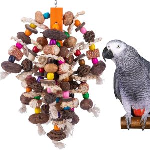 Leksaker stora papegoja tugga leksaker naturliga nötter majs fågel riva leksak trä fågelbur för cockatoos afrikanska grå macaws kokatoos