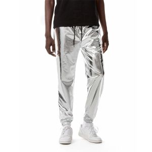 Pantaloni pantaloni lucidi argento 2022 Nuovo marca Skinny DJ Disco Party Halloween Panteri Mens Stage Prom COSTUTTO COSTUMENTO HIP HOP STREETTORE