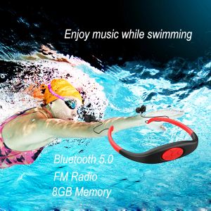 Player 048 Waterproof IPX8 EARPHONES 8GB Trådlös hörlurar FM Radio Bluetooth -headset Diving Swimming Surfing Sport Mp3 Music Player