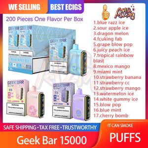 Geek Bar di altissima qualità 15000 sigarette elettroniche monouso Vapes Pod Dispositivo 650mAh Batteria ricaricabile 17 gusti 5% Cartuccia da 16 ml Starter Kit 15K sbuffi