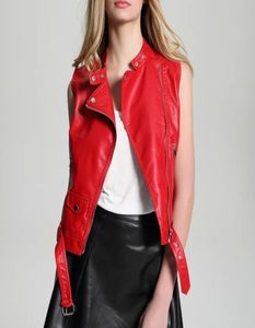 2017 New Fashion Women Red MotorCycle Faux Leather Vest Jackets Lady Zipper ärmlös Pu Waistcoat Gilet Leather9101811