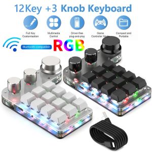Keyboards Wireless Bluetooth Programming Macro Custom Knob BT Keyboard RGB 12 Key Copy Paste Mini Button Gaming Keypad Mechanical Macropad