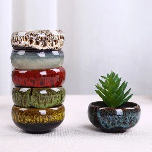 Planters Flower Pot Ceramic Bonsai Flowing Glaze Ceramic Orchid Pots Plants Succulent Planter Artificial Flowerpot Pastoral Style Round