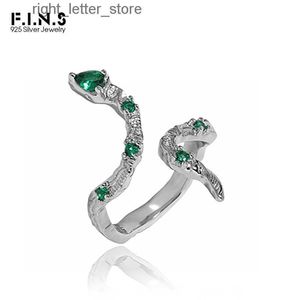 Ringar F.I.N.S Original Slytherin Snake Green Zircon S925 Silver Open Ring Gothic Style Luxury Ojämnt Resizable Finger Rings 240229