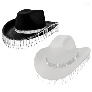 Berretti Divertenti cappelli da festa Cappello da cowboy per costume da donna con strass occidentali e nappe