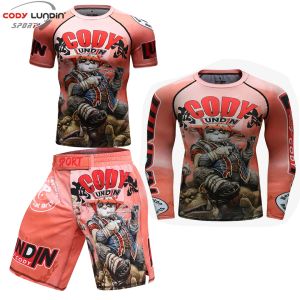 Zestawy fitness Rashguard Men Koszulka kompresyjna MMA BJJ boks Muay Thai Shorts Kickboxing Sport garnitury