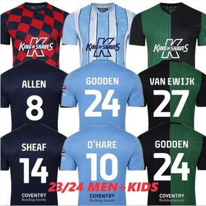 23 24 Coventry City Soccer Jerseys O Hare Sheaf Gyokeres Godden Hamer 2024 Hem Blue Sheaf Eccles Alien Bidwel Men Kids Kit Football Shirts Tops Camiseta de Futbol Top