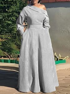 Plus storlek 5xl Vonda Elegant randig maxi klänning Bohemiska kvinnor sundress casual lös av axel långärmad fest vestidos 240220