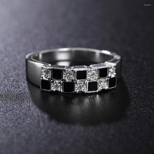Pierścienie klastra urok 925 Sterling Srebrna drobna kryształowa czarna siatka dla kobiet mody streetwear imprezowy prezenty projektanta ślubu biżuteria