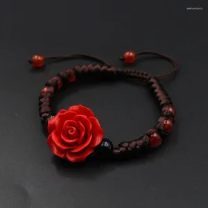 Charme Pulseiras Yanting Estilo Chinês Handmade Pedra Vermelha Esculpida Laca Rosa Pulseira Mulheres Presente Gota 099