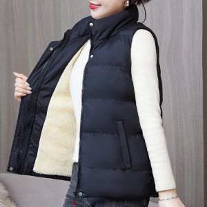 Gilet donna nuova tendenza moda invernale coreana casual peluche ispessito gilet versatile donna cardigan con colletto alla coreana in puro colore cappotto caldo