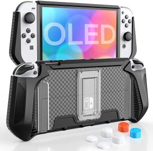 Bolsas HEYSTOP Switch OLED Case com suporte fixo, capa protetora TPU compatível com Nintendo Switch OLED Model Cover Case