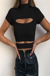 Women039S Tshirt Summer Crop Top Women Solid Black Green Tops Hollow Out Casual Tee Ladies Shirts7123429