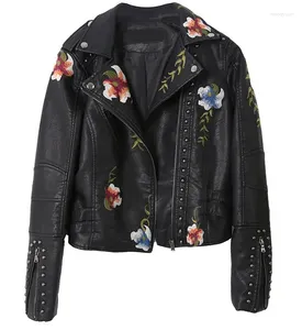 Women's Leather Women Faux PU Jackets Embroidery Suede Epaulet Zipper Cardigan Outerwear Rivet Slim Fit Moto Biker 2024 Pockets