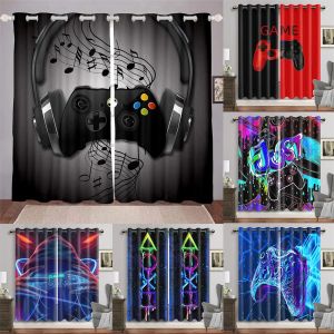 Curtains Cool Game Controller Gamepad Switch Boy Window Curtains Blinds For Living Room Kids Bedroom Bathroom Kicthen Door Home Decor2Pcs
