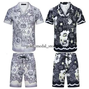 Män skjortor designer t shirt set print hawaii blommig casual skjorta och kort lös silktröja tees kvinnor herr tshirt sandstrand strand shorts sommar trasa 23