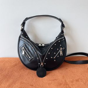 Bolsa de designer feminina bolsa meia lua bolsa de couro ombro único rebite crossbody bolsa de luxo bolsa clássica com caixa