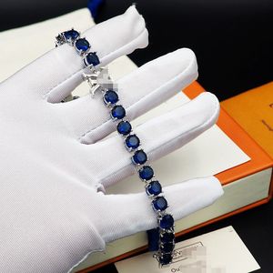 Monogram Flower Crystal Blue Diamond Armband Silver Letter Designer