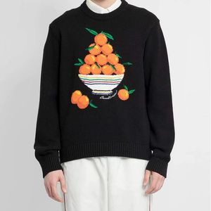 2024SS Fall Winter Men's Sweaters Orange Pattern Round Neck Knitted Sweater