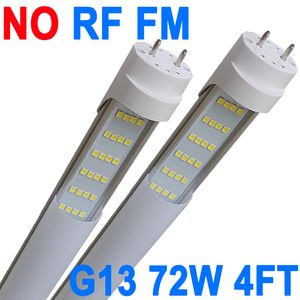 Lâmpadas LED G13, driver RM NO-RF 72W 7500lm 6500K lâmpadas LED de 4 pés, luzes de substituição LED T8 T12, tampa leitosa de pino único G13, substituição de lâmpada fluorescente de gabinete crestech
