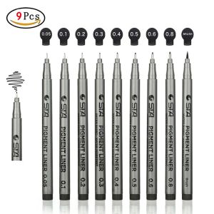 İşaretler 9pcs/Set Sakura Pigma Pigma Micron Pens Fineliner Set Sketch Fırça Mürekkep İşaretçisi Kalem Kalem Kopik İşaretçiler Pigment Astarı Sanat malzemeleri çizmek için