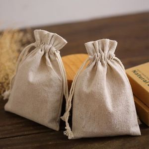 Bolsas com cordão para presente de linho natural, 8x11cm, 9x12cm, 10x15cm, pacote com 50 sacos de festa, sabonete, maquiagem, jóias, embalagem de presente, bags321q