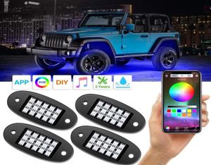 RGB LEDロックライト付きApp 4 Podsマルチカラーネオンアンダーグロー照明キットオフロードトラックATV SUV UTV5271694