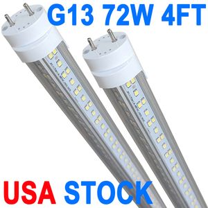 Luzes de tubo LED T8 tipo B de 4 pés, 72 W (equivalente a 120 W), 7200LM, 6000 K, alimentação dupla, desvio de reator, substituição de lâmpadas fluorescentes T10 T12 de 4 pés, gabinete crestech