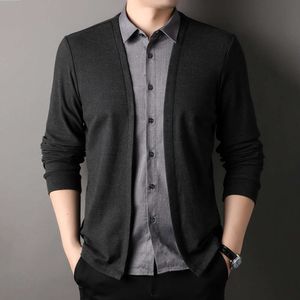 2024 outono novas férias masculinas camisa de duas peças gola camiseta de malha cardigan casual negócios jaqueta com capuz roupas masculinas