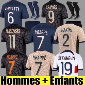 2023 2024 Maillot de Foot Mbappe Soccer Jerseys Kolo Muani O.Dembele Asensio Hakimi Ugarte Football Shirt 23 24 Hommes Enfants Men Kids Lee Kang في المركز الثالث بعيدًا