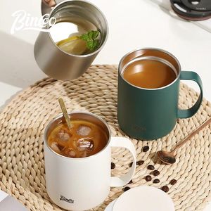 Coffee Pots Bincoo Stainless Steel Cup Caneca Mug With Lid Insulated Double Wall Tumbler Handle Drinkware